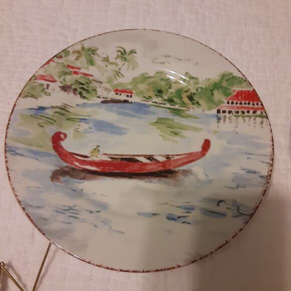 Pier 1 Destination Plates x4 Plus Hangers Travel Decorative Vibrant 7.5x7.5 - Picture 4 of 8